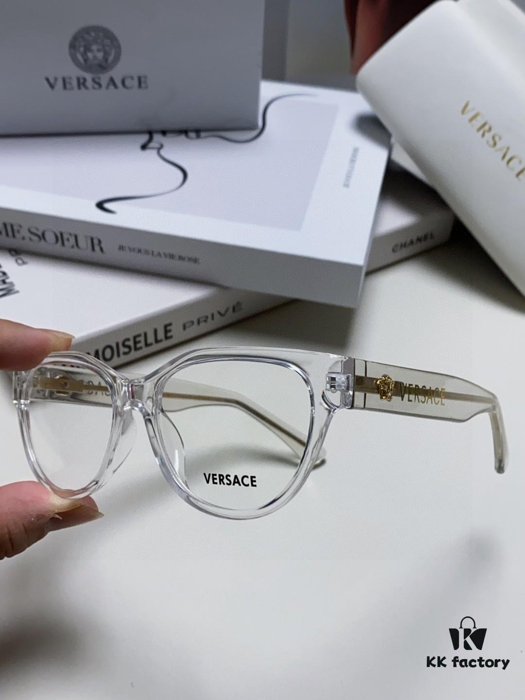 VERSACE 2024 New Arrival Round Frame Eyeglasses for Women, Transparent Fashion Full-Rim Frames, Suitable for Prescription Lenses, Sunglasses