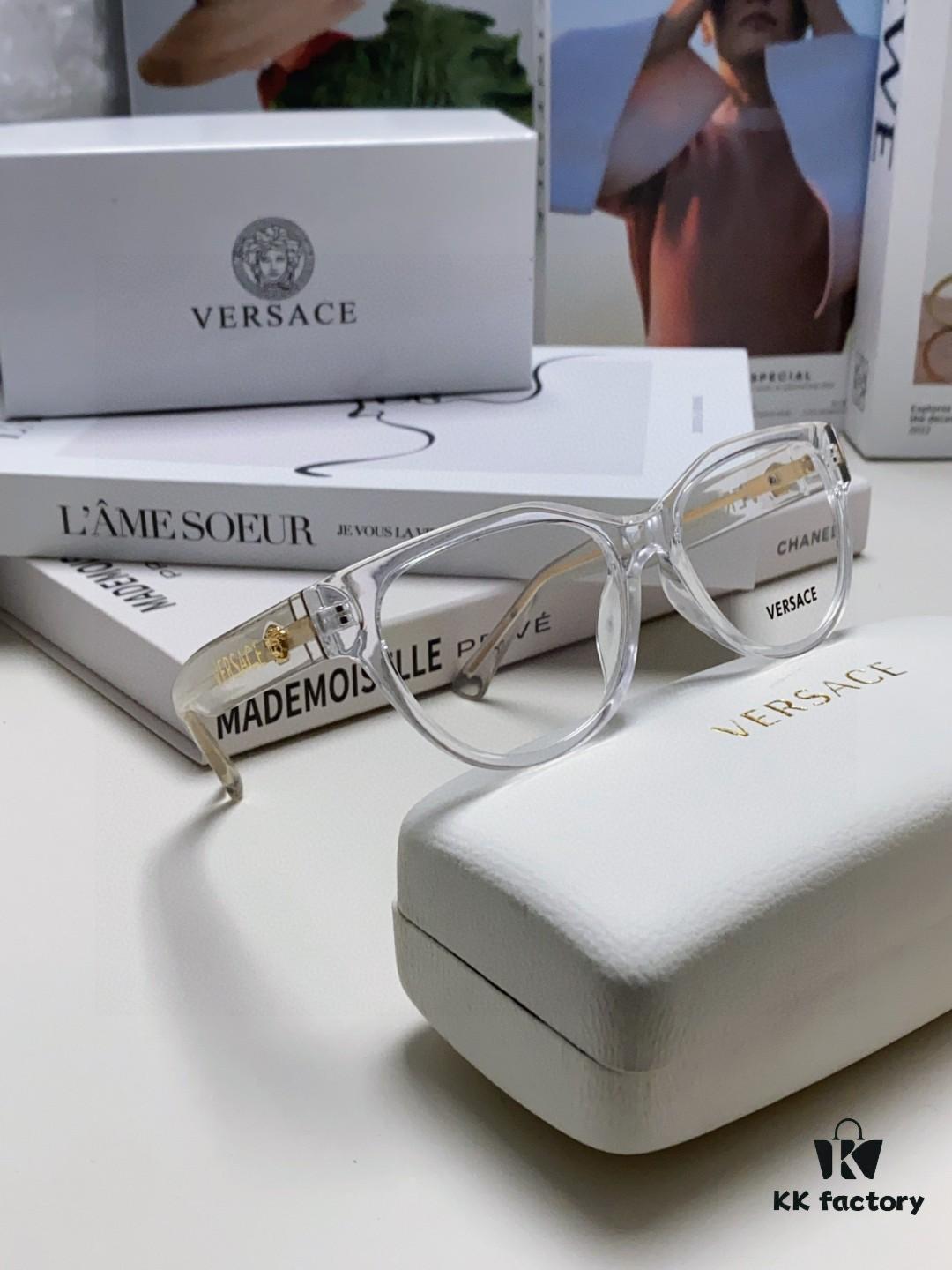 VERSACE 2024 New Arrival Round Frame Eyeglasses for Women, Transparent Fashion Full-Rim Frames, Suitable for Prescription Lenses, Sunglasses