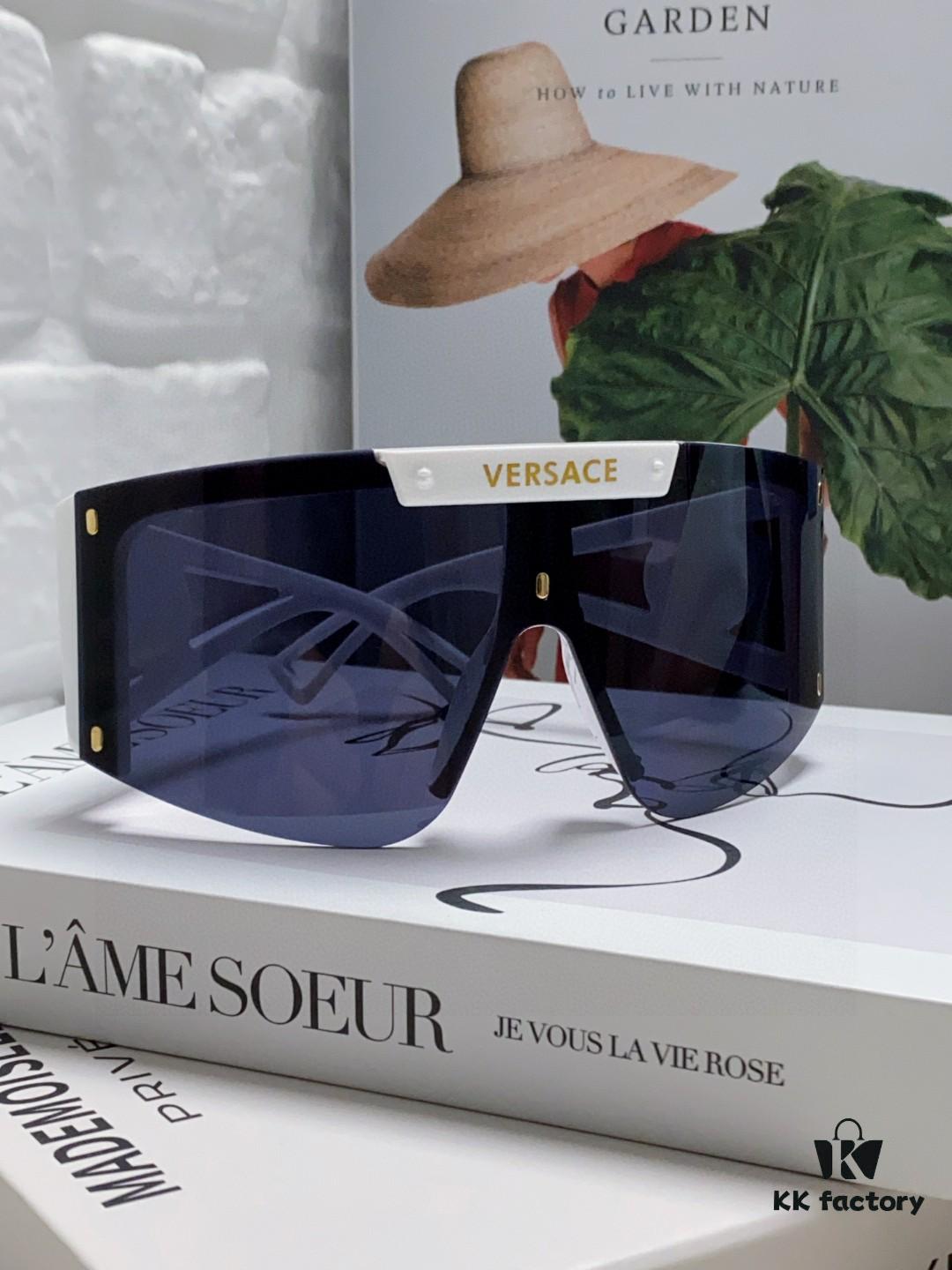 Versace 2024 New Arrival European and American Style One-Piece Sunglasses, Fashionable Oversized Hollow-Out Sunglasses for Men and Women