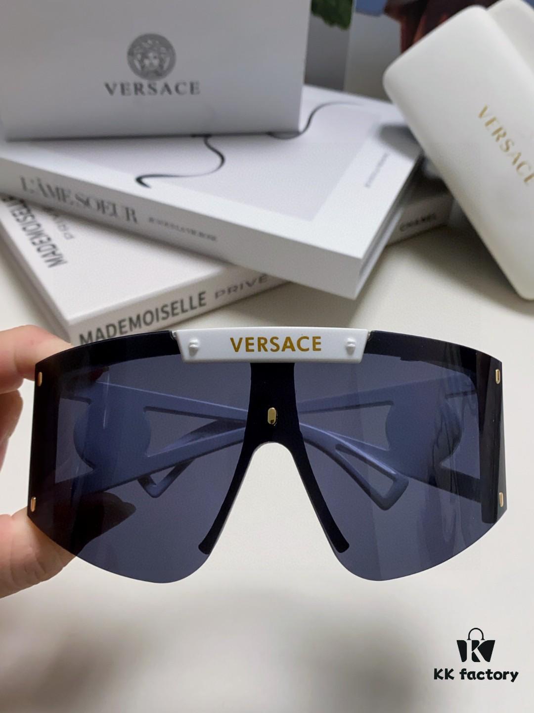 Versace 2024 New Arrival European and American Style One-Piece Sunglasses, Fashionable Oversized Hollow-Out Sunglasses for Men and Women