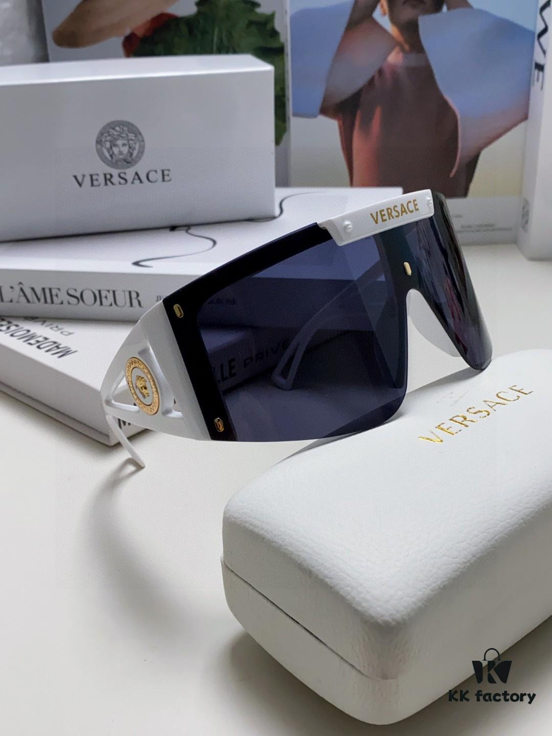 Versace 2024 New Arrival European and American Style One-Piece Sunglasses, Fashionable Oversized Hollow-Out Sunglasses for Men and Women