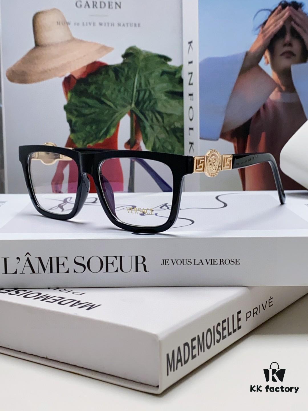 Versace 2024 New Engraved Eyeglass Frame, Unisex Black Thick Acetate Myopia Frame, Fashionable Eyewear Sunglasses