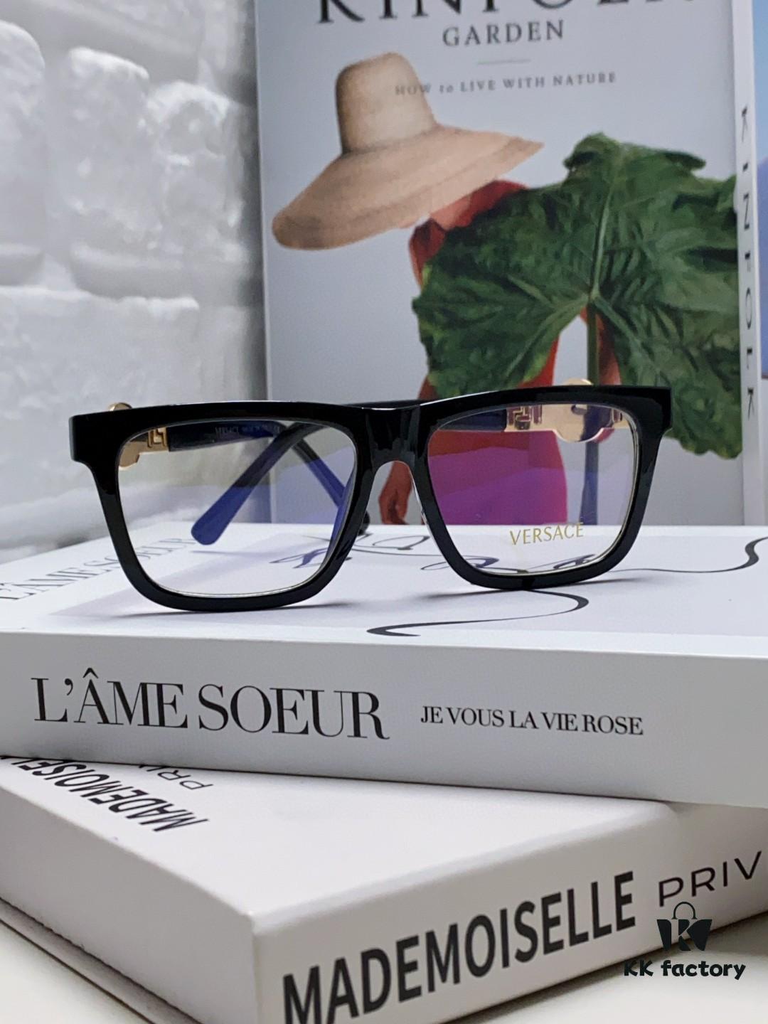 Versace 2024 New Engraved Eyeglass Frame, Unisex Black Thick Acetate Myopia Frame, Fashionable Eyewear Sunglasses