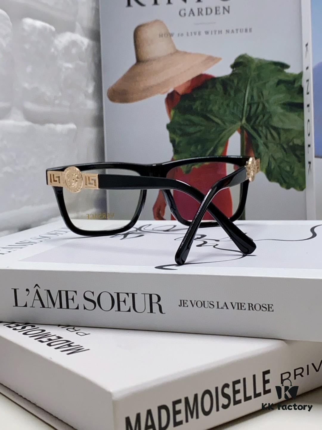 Versace 2024 New Engraved Eyeglass Frame, Unisex Black Thick Acetate Myopia Frame, Fashionable Eyewear Sunglasses