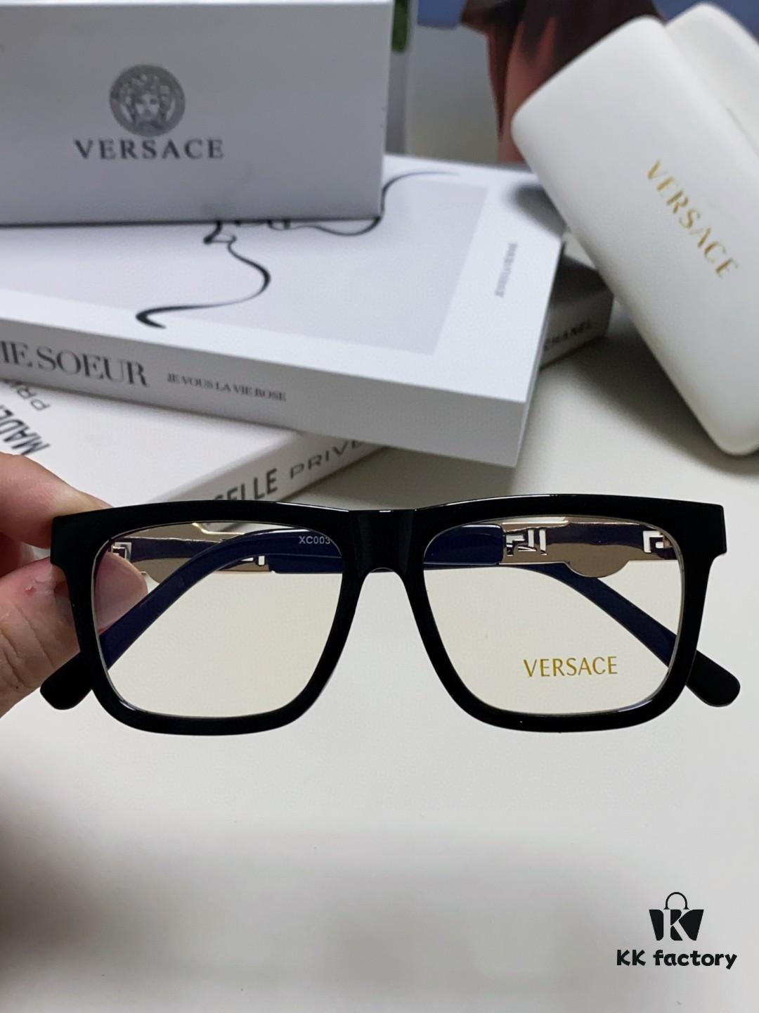 Versace 2024 New Engraved Eyeglass Frame, Unisex Black Thick Acetate Myopia Frame, Fashionable Eyewear Sunglasses