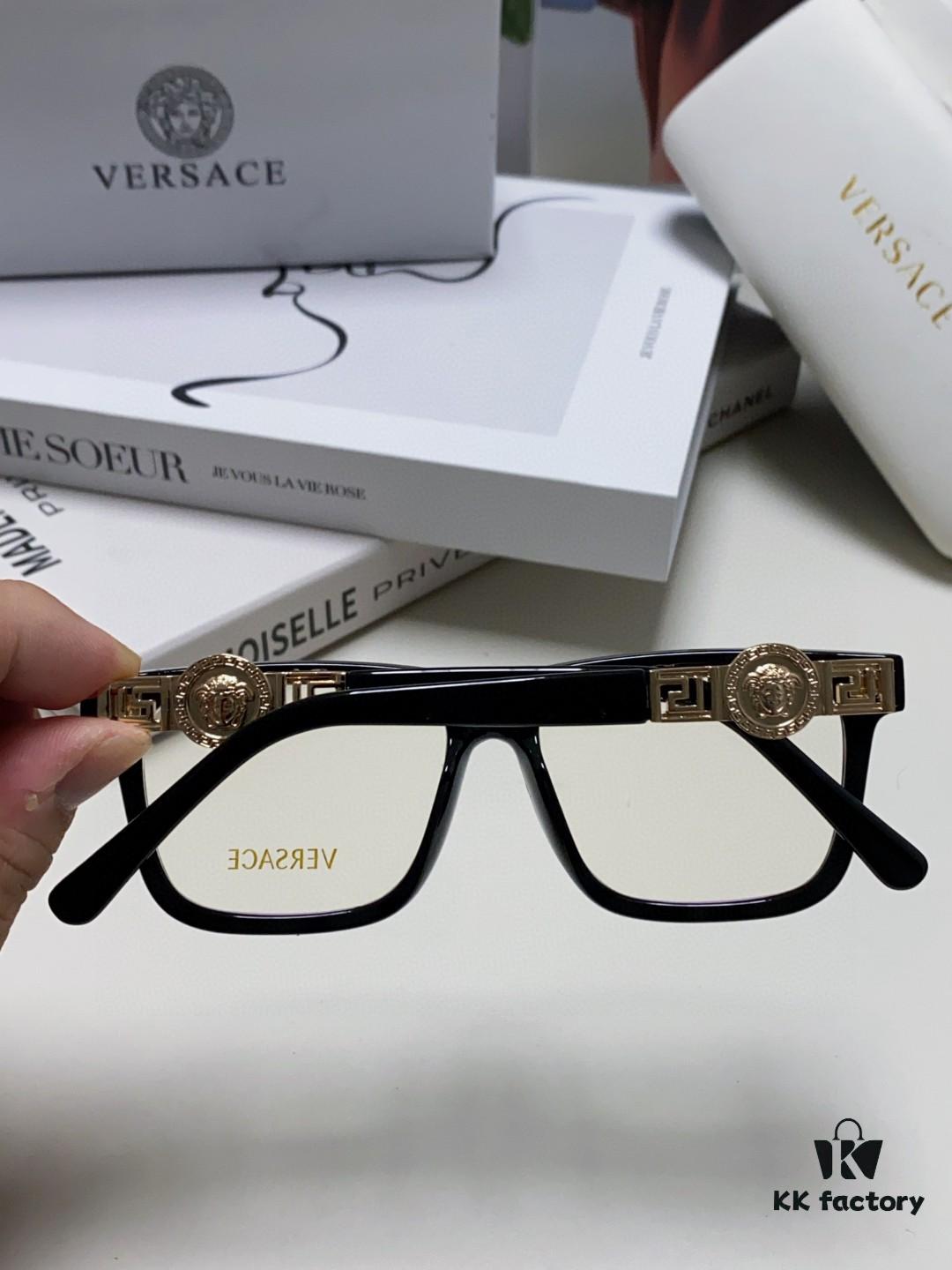 Versace 2024 New Engraved Eyeglass Frame, Unisex Black Thick Acetate Myopia Frame, Fashionable Eyewear Sunglasses