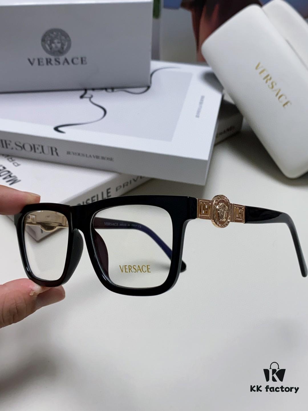 Versace 2024 New Engraved Eyeglass Frame, Unisex Black Thick Acetate Myopia Frame, Fashionable Eyewear Sunglasses
