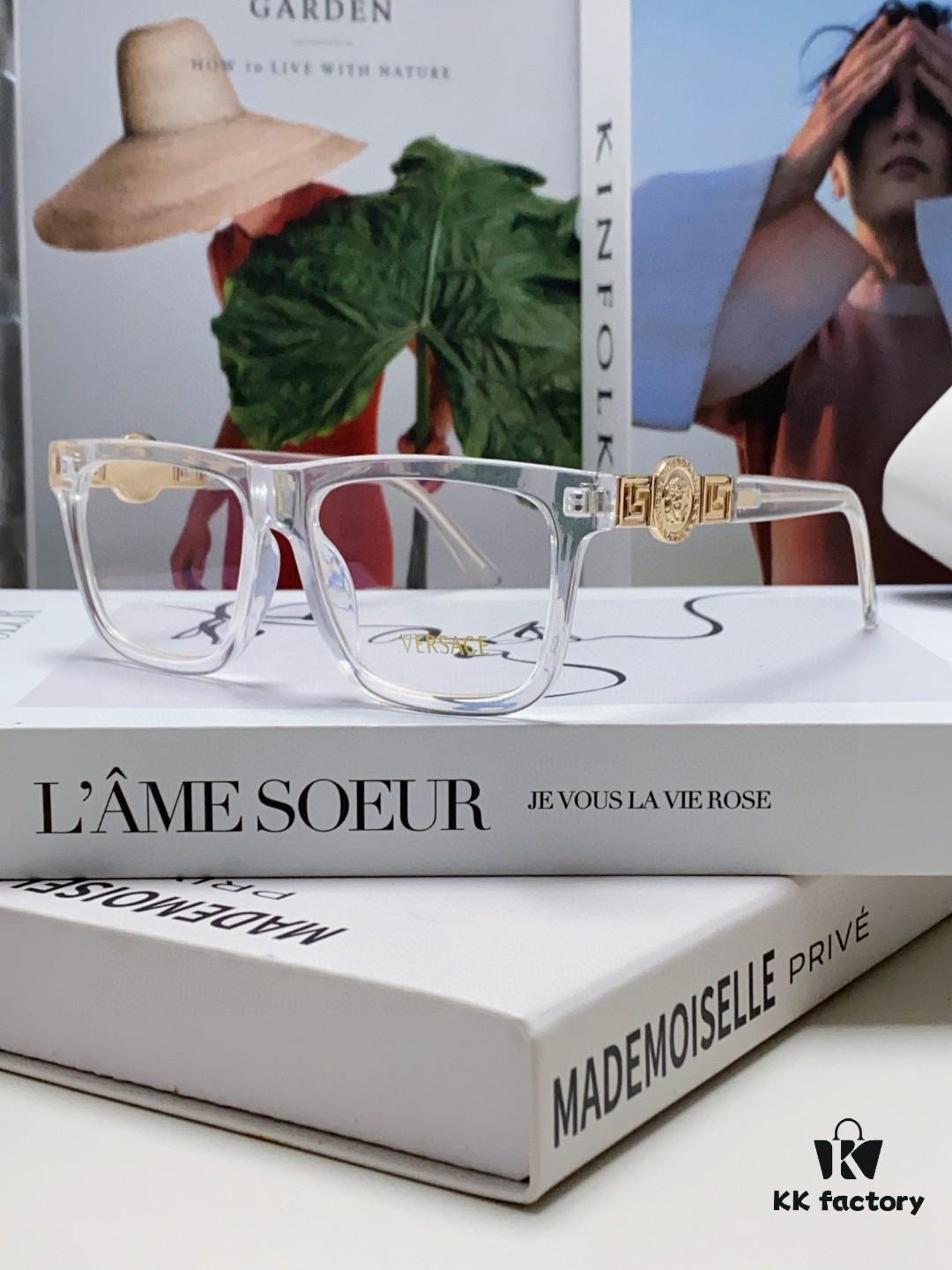 Versace 2024 New Engraved Eyeglass Frame Unisex Black Thick Acetate Myopia Frame Stylish Brand Eyewear Sunglasses