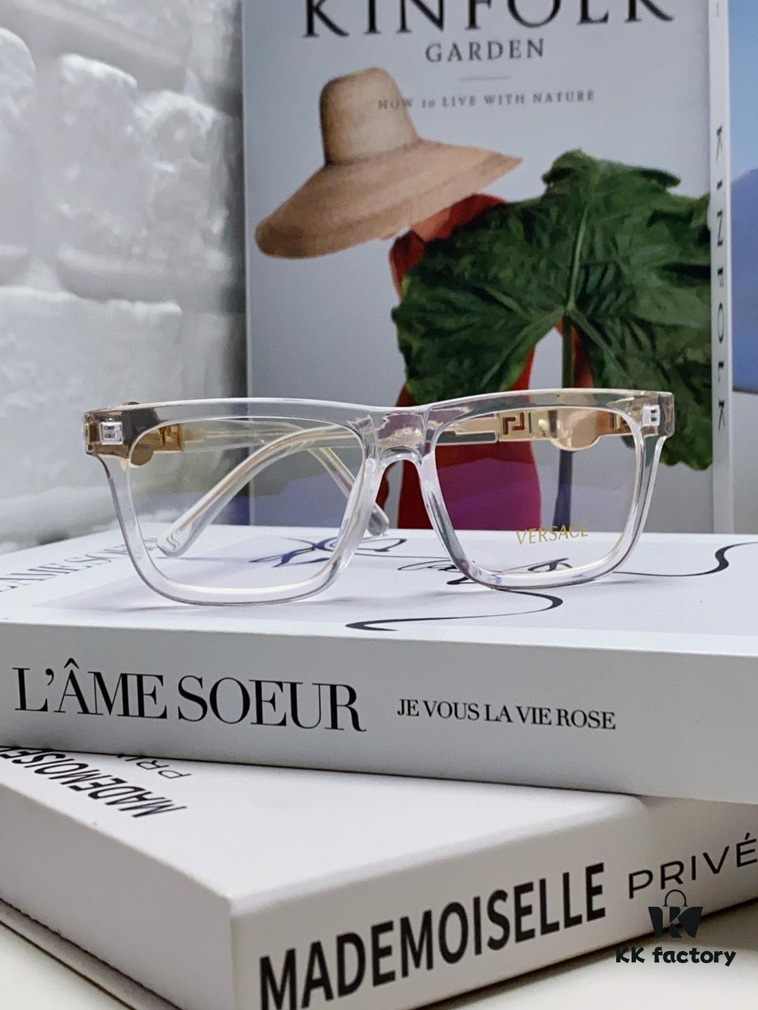 Versace 2024 New Engraved Eyeglass Frame Unisex Black Thick Acetate Myopia Frame Stylish Brand Eyewear Sunglasses