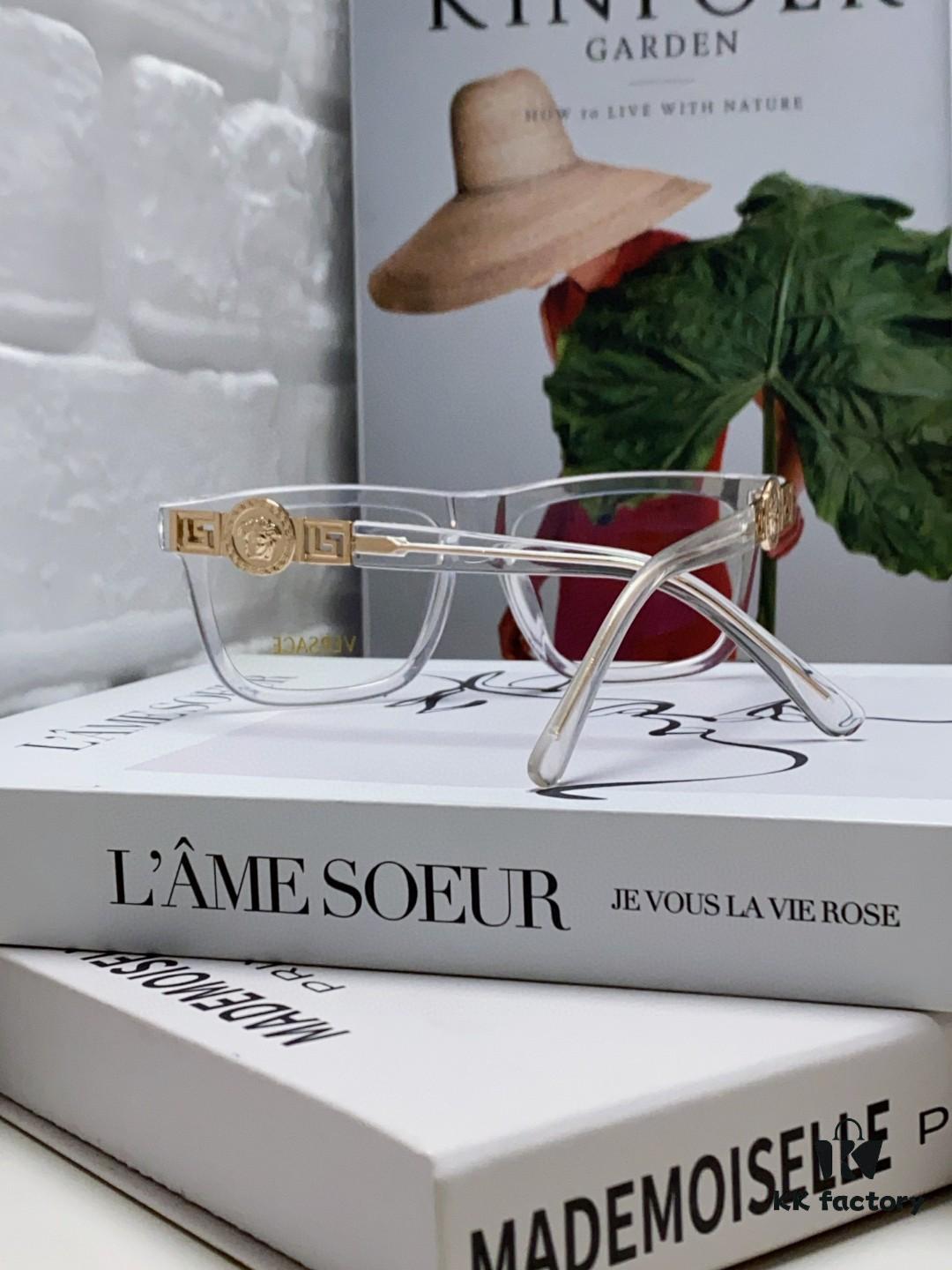 Versace 2024 New Engraved Eyeglass Frame Unisex Black Thick Acetate Myopia Frame Stylish Brand Eyewear Sunglasses