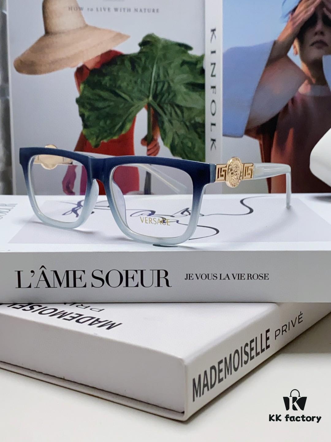 Versace 2024 New Engraved Eyeglass Frame Unisex Black Thick Acetate Myopia Frame Trendy Brand Optical Glasses Sunglasses