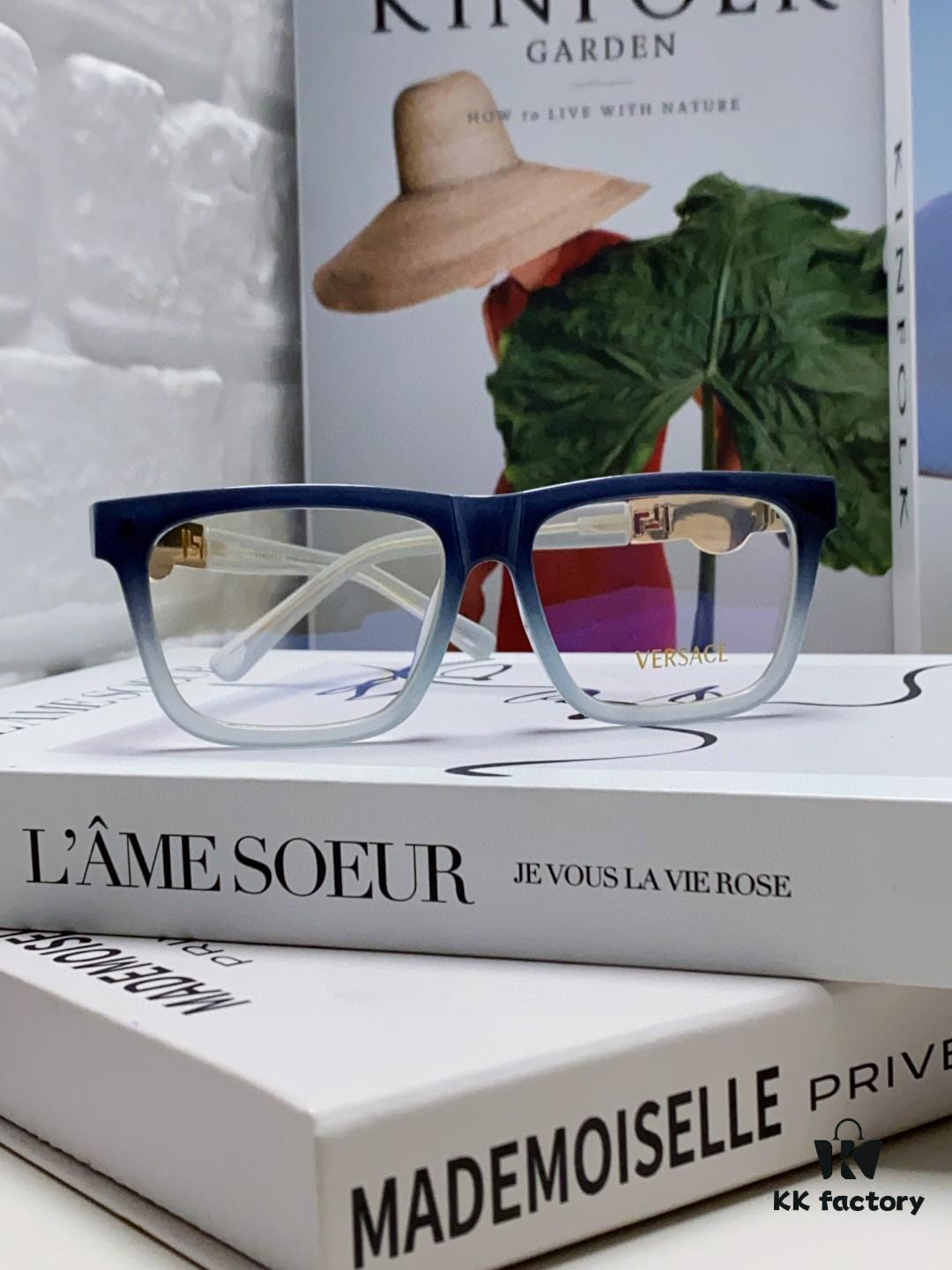 Versace 2024 New Engraved Eyeglass Frame Unisex Black Thick Acetate Myopia Frame Trendy Brand Optical Glasses Sunglasses