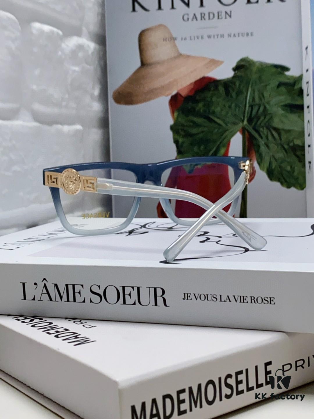 Versace 2024 New Engraved Eyeglass Frame Unisex Black Thick Acetate Myopia Frame Trendy Brand Optical Glasses Sunglasses