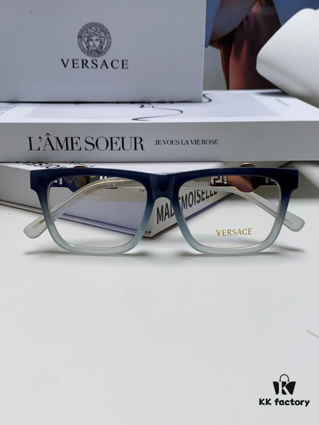 Versace 2024 New Engraved Eyeglass Frame Unisex Black Thick Acetate Myopia Frame Trendy Brand Optical Glasses Sunglasses