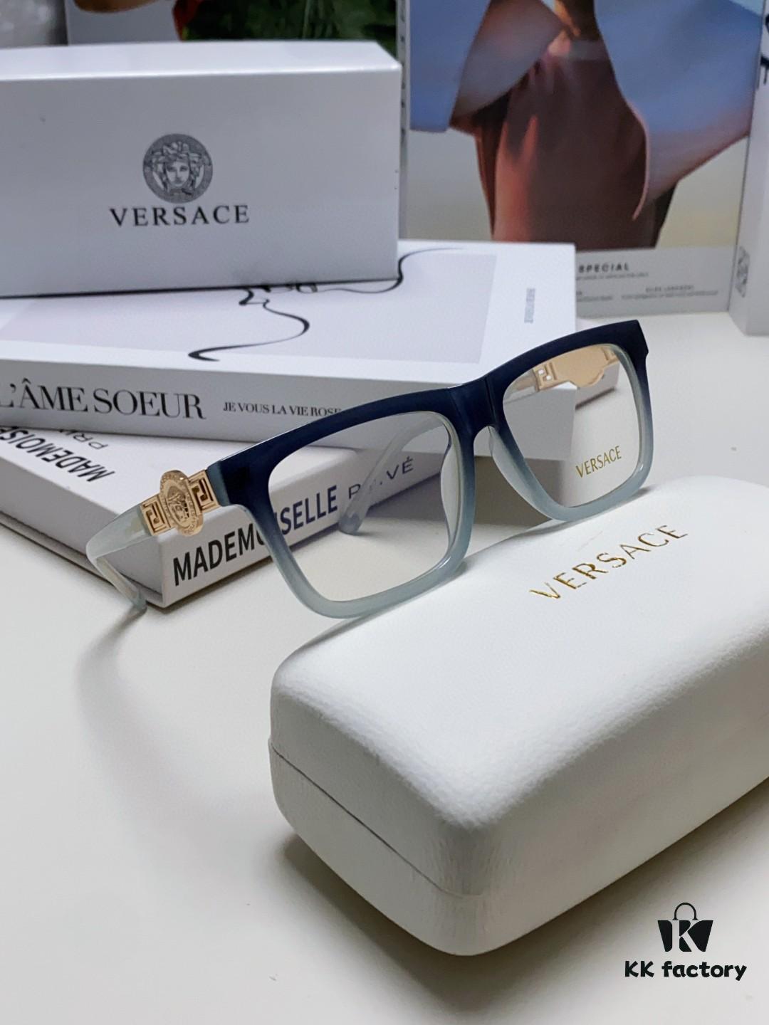 Versace 2024 New Engraved Eyeglass Frame Unisex Black Thick Acetate Myopia Frame Trendy Brand Optical Glasses Sunglasses