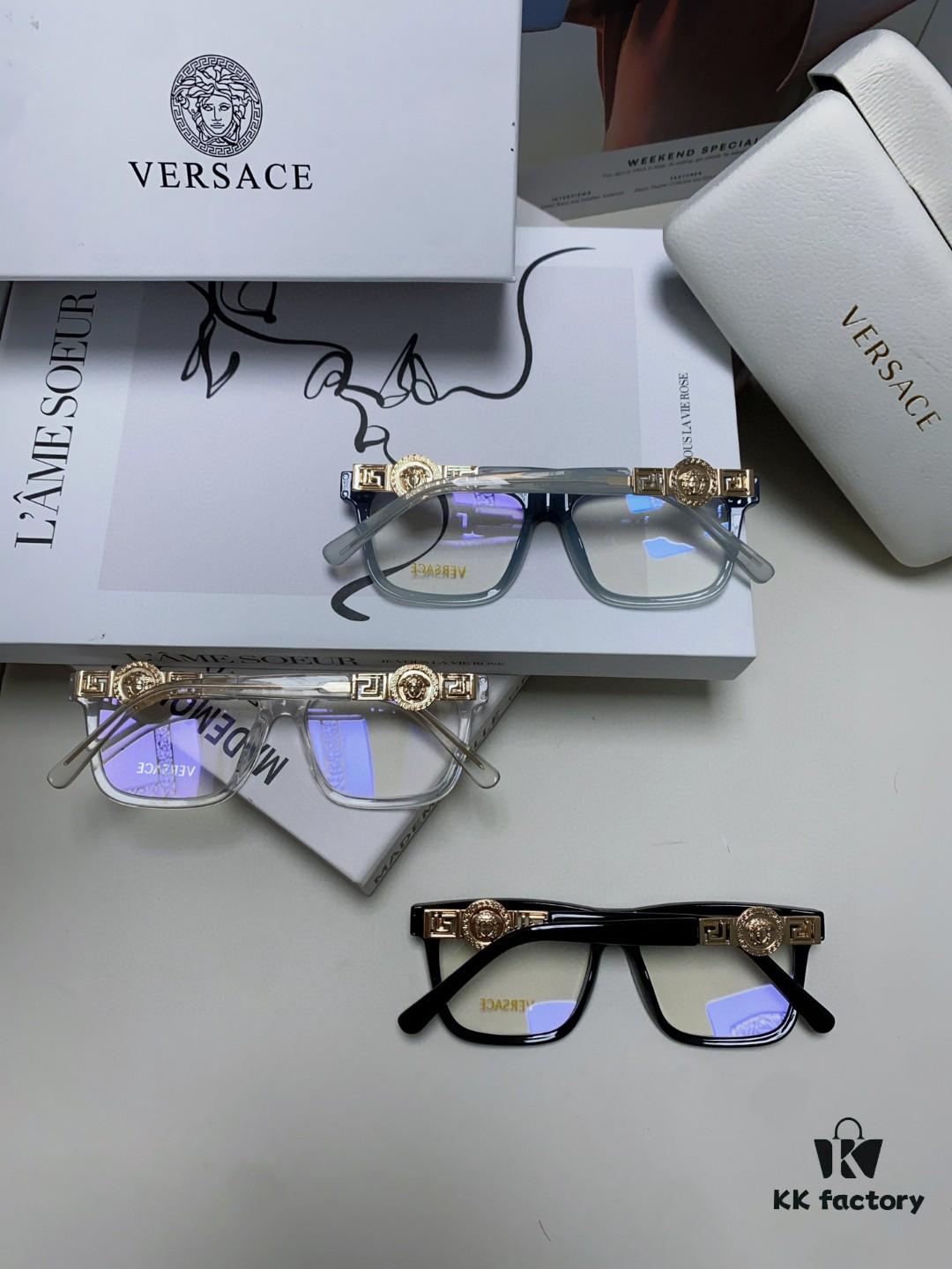 Versace 2024 New Engraved Eyeglass Frame Unisex Black Thick Acetate Myopia Frame Trendy Brand Optical Glasses Sunglasses