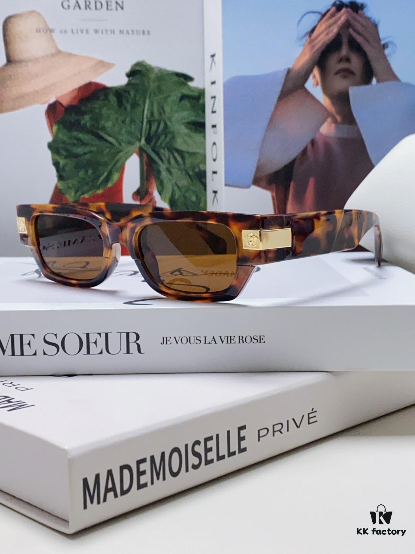 VERSACE 2024 New Classic Top Sunglasses, Rectangular Color-Block Street Style Unisex Eyewear