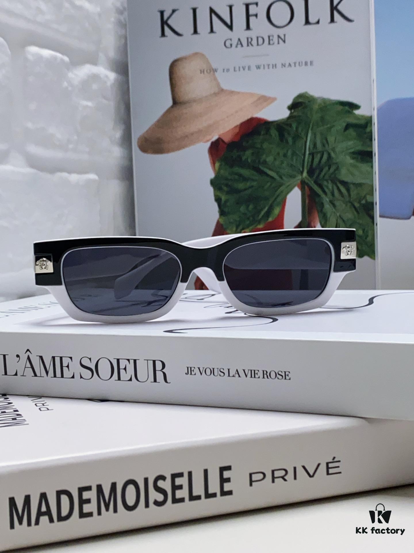 VERSACE 2024 New Classic Top Sunglasses, Rectangular Color-Block Street-Chic Unisex Eyewear