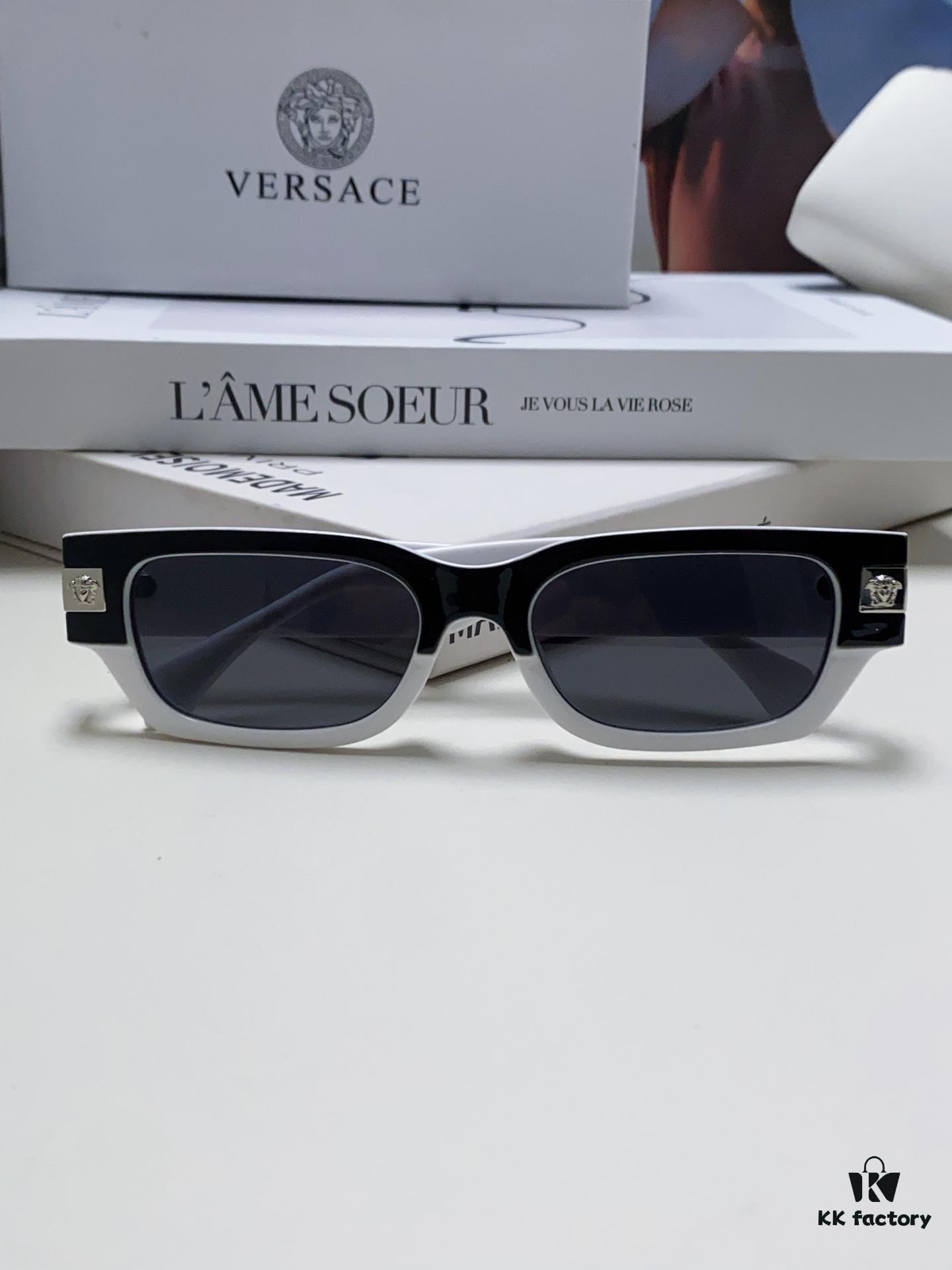VERSACE 2024 New Classic Top Sunglasses, Rectangular Color-Block Street-Chic Unisex Eyewear