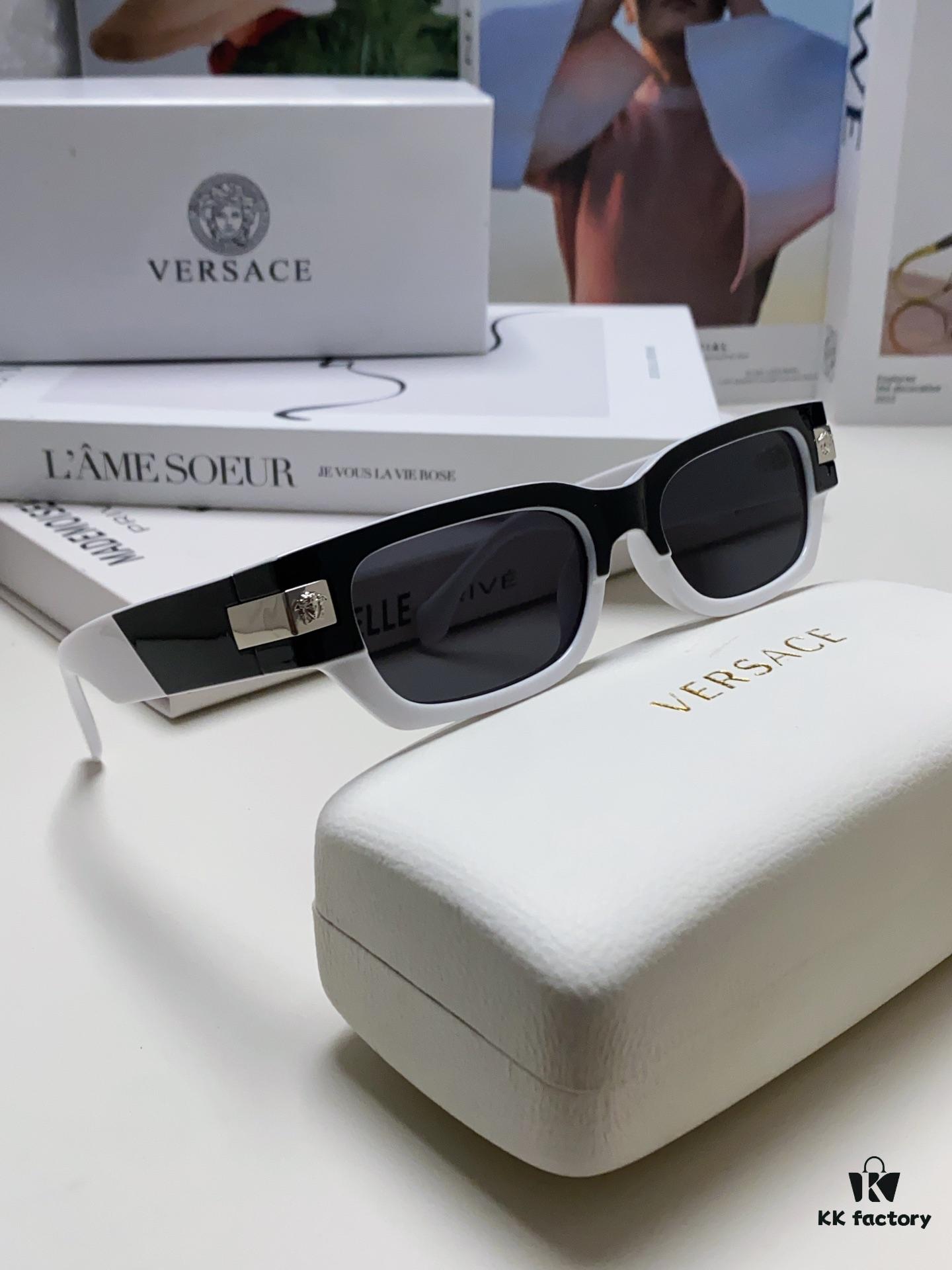 VERSACE 2024 New Classic Top Sunglasses, Rectangular Color-Block Street-Chic Unisex Eyewear