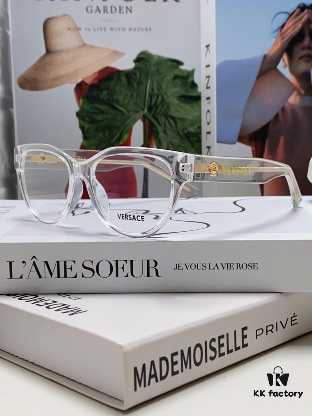 VERSACE Versace 2024 New Eyeglass Frame Round Transparent Women's Fashion Full-Rim Glasses Suitable for Prescription Lenses, Sunglasses, and Sun Glasses