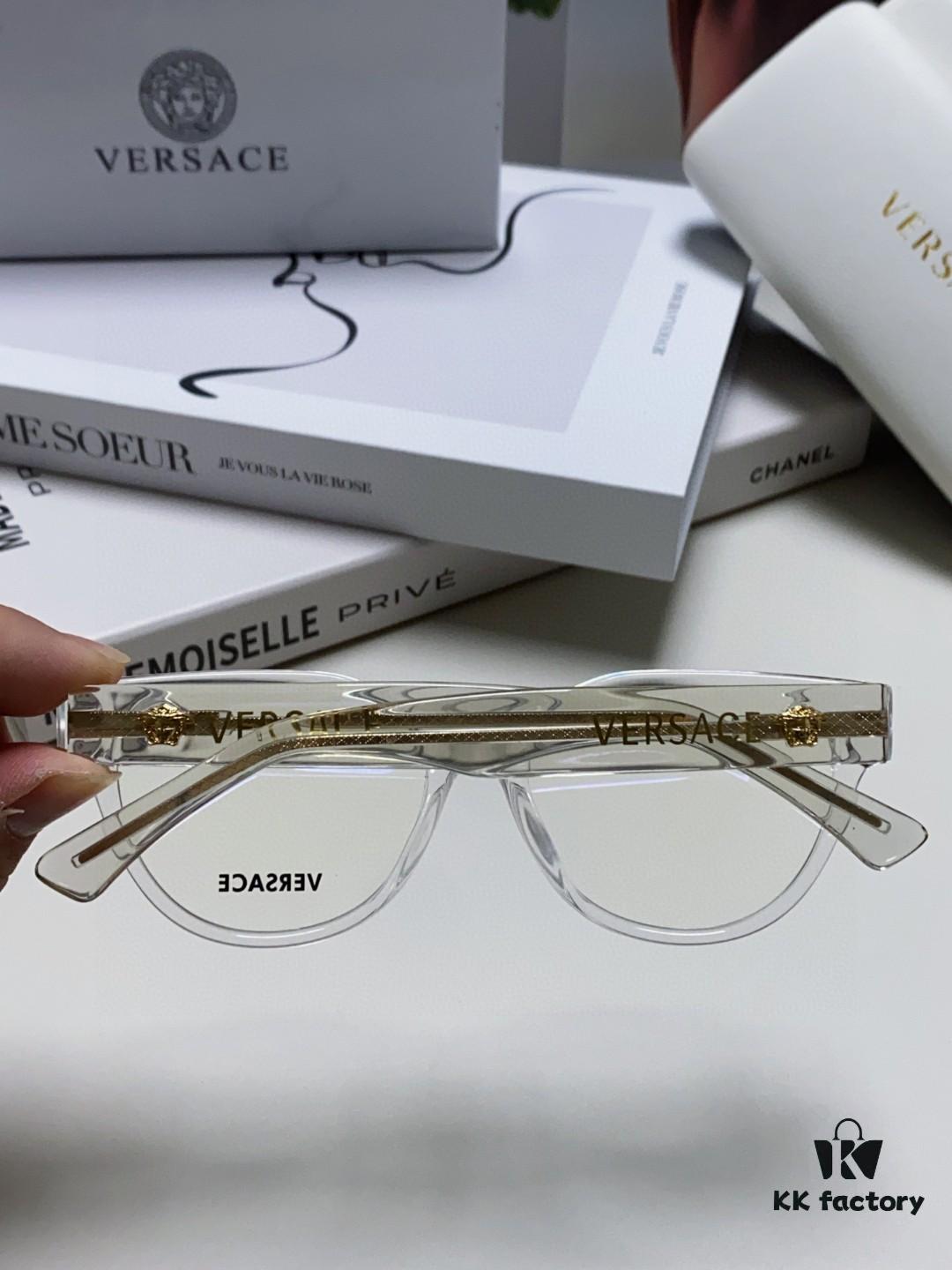 VERSACE Versace 2024 New Eyeglass Frame Round Transparent Women's Fashion Full-Rim Glasses Suitable for Prescription Lenses, Sunglasses, and Sun Glasses