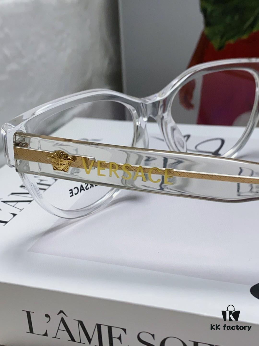 VERSACE Versace 2024 New Eyeglass Frame Round Transparent Women's Fashion Full-Rim Glasses Suitable for Prescription Lenses, Sunglasses, and Sun Glasses