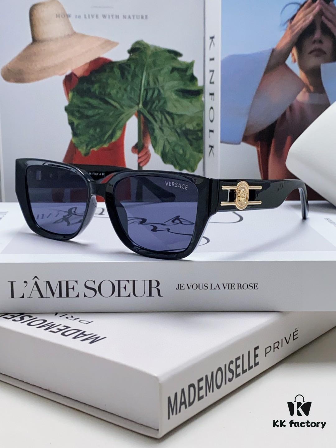 Versace Unisex Retro Stylish Narrow Frame Black Sunglasses with White Frame