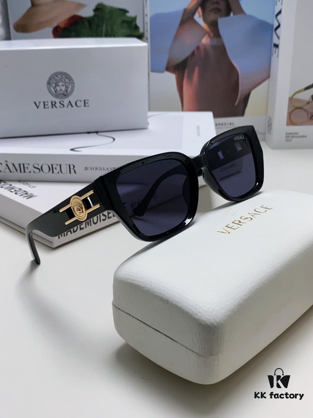 Versace Unisex Retro Stylish Narrow Frame Black Sunglasses with White Frame