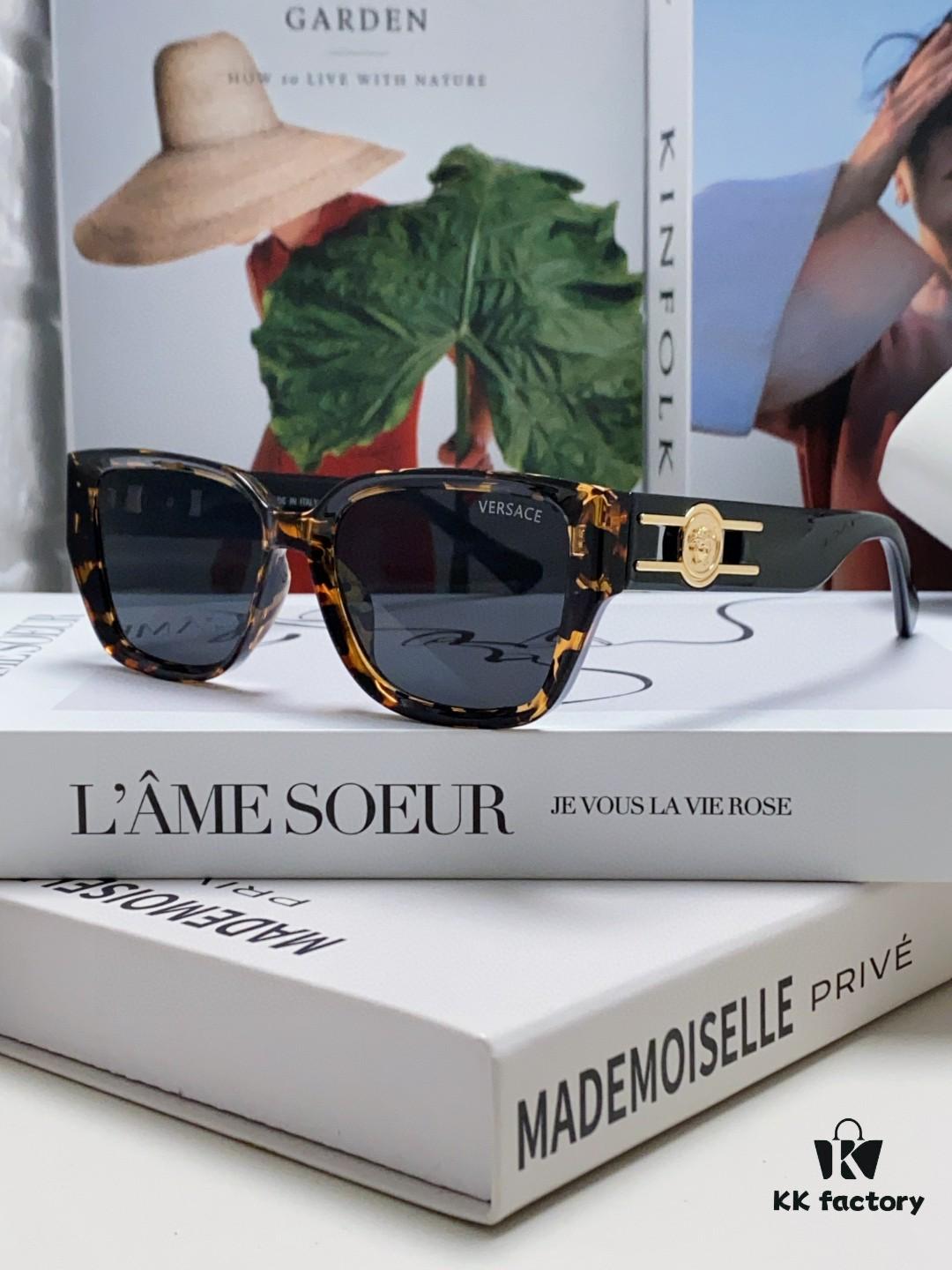 Versace Unisex Retro Stylish Narrow Frame Black Sunglasses with White Frame High-End Fashion