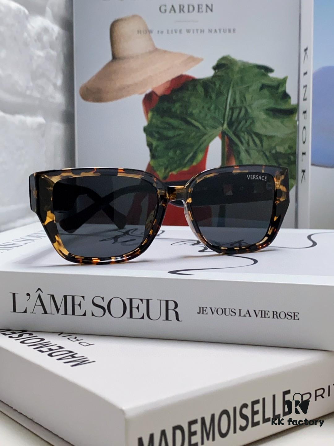 Versace Unisex Retro Stylish Narrow Frame Black Sunglasses with White Frame High-End Fashion