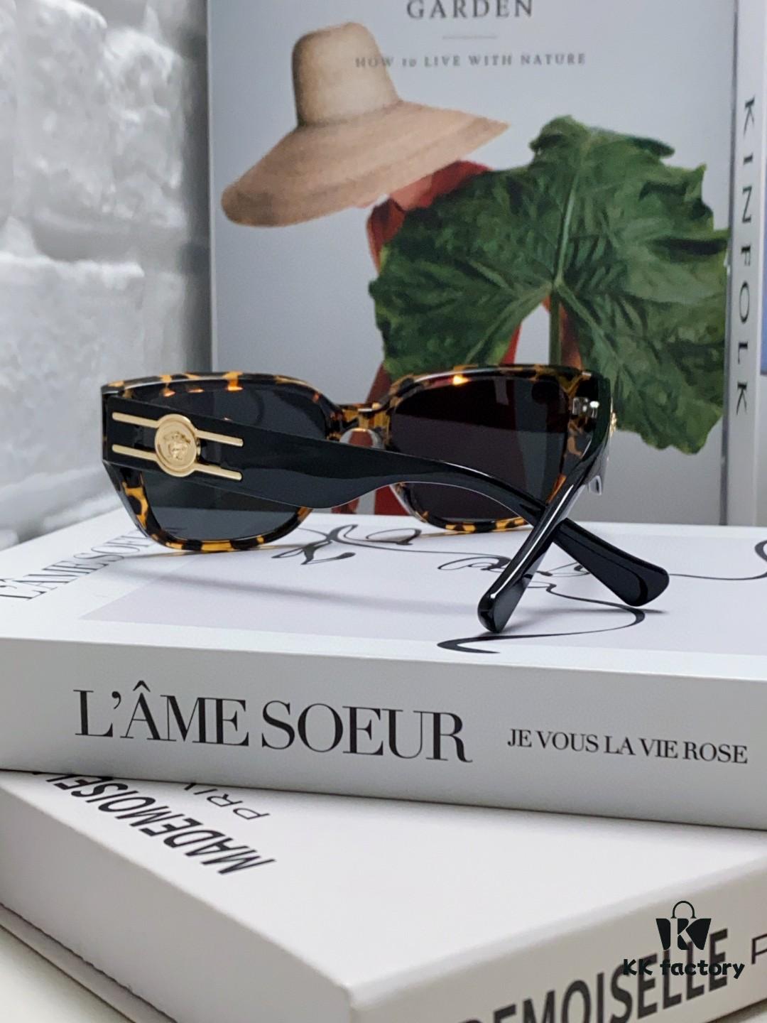 Versace Unisex Retro Stylish Narrow Frame Black Sunglasses with White Frame High-End Fashion