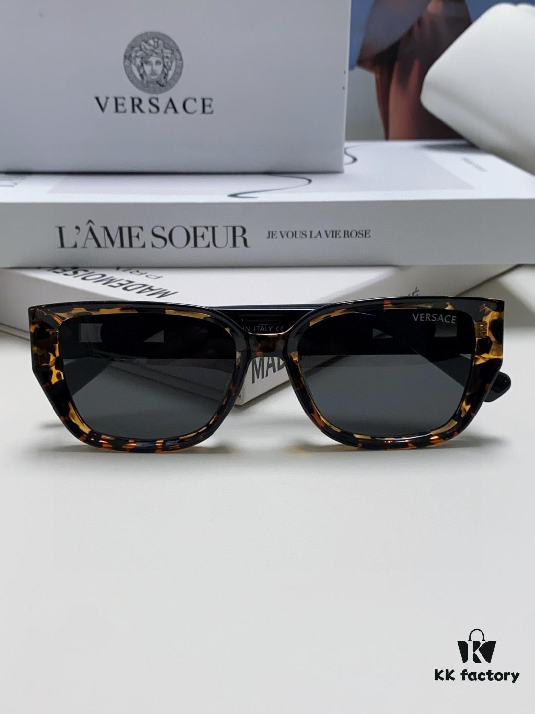 Versace Unisex Retro Stylish Narrow Frame Black Sunglasses with White Frame High-End Fashion