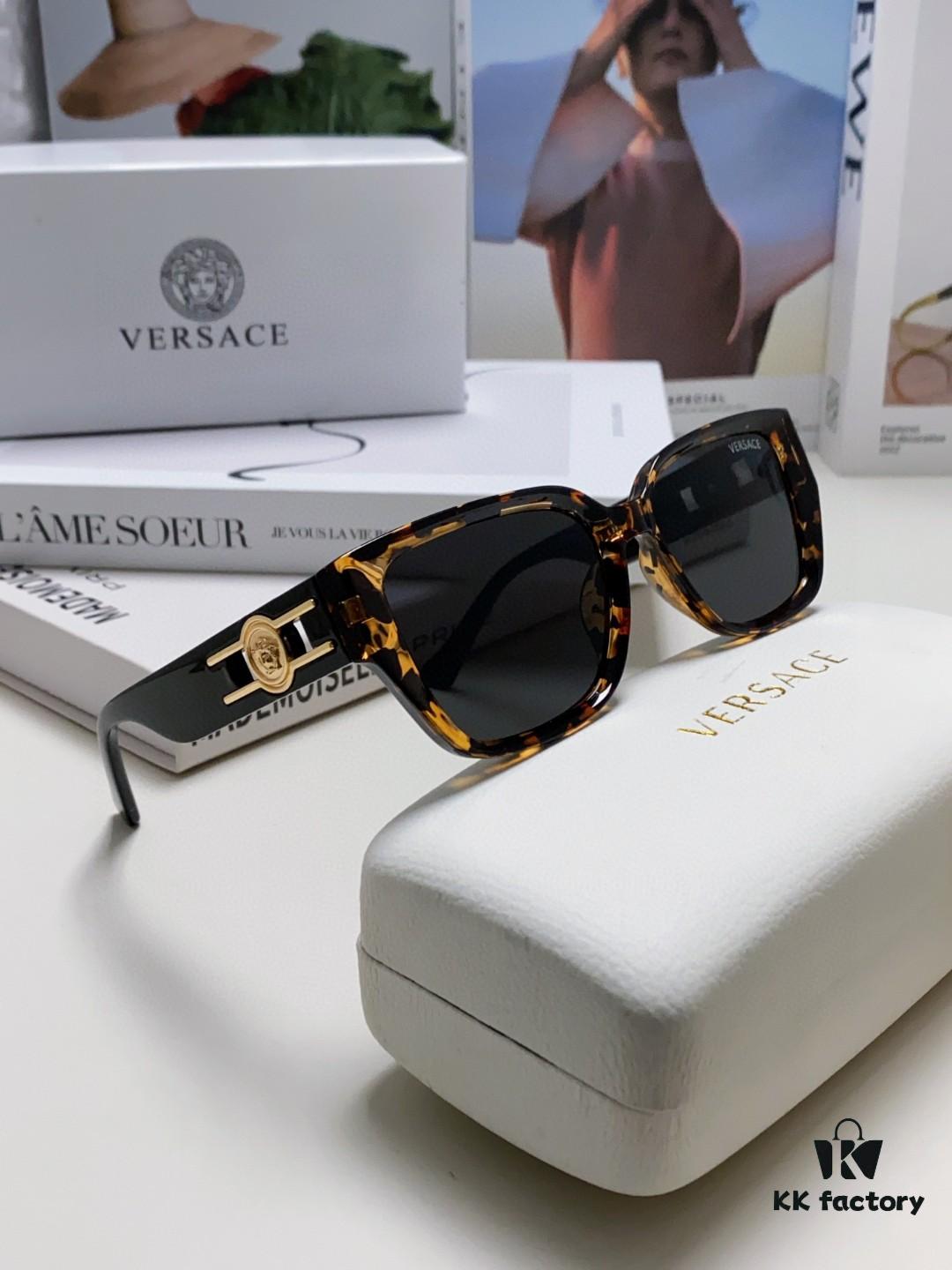 Versace Unisex Retro Stylish Narrow Frame Black Sunglasses with White Frame High-End Fashion
