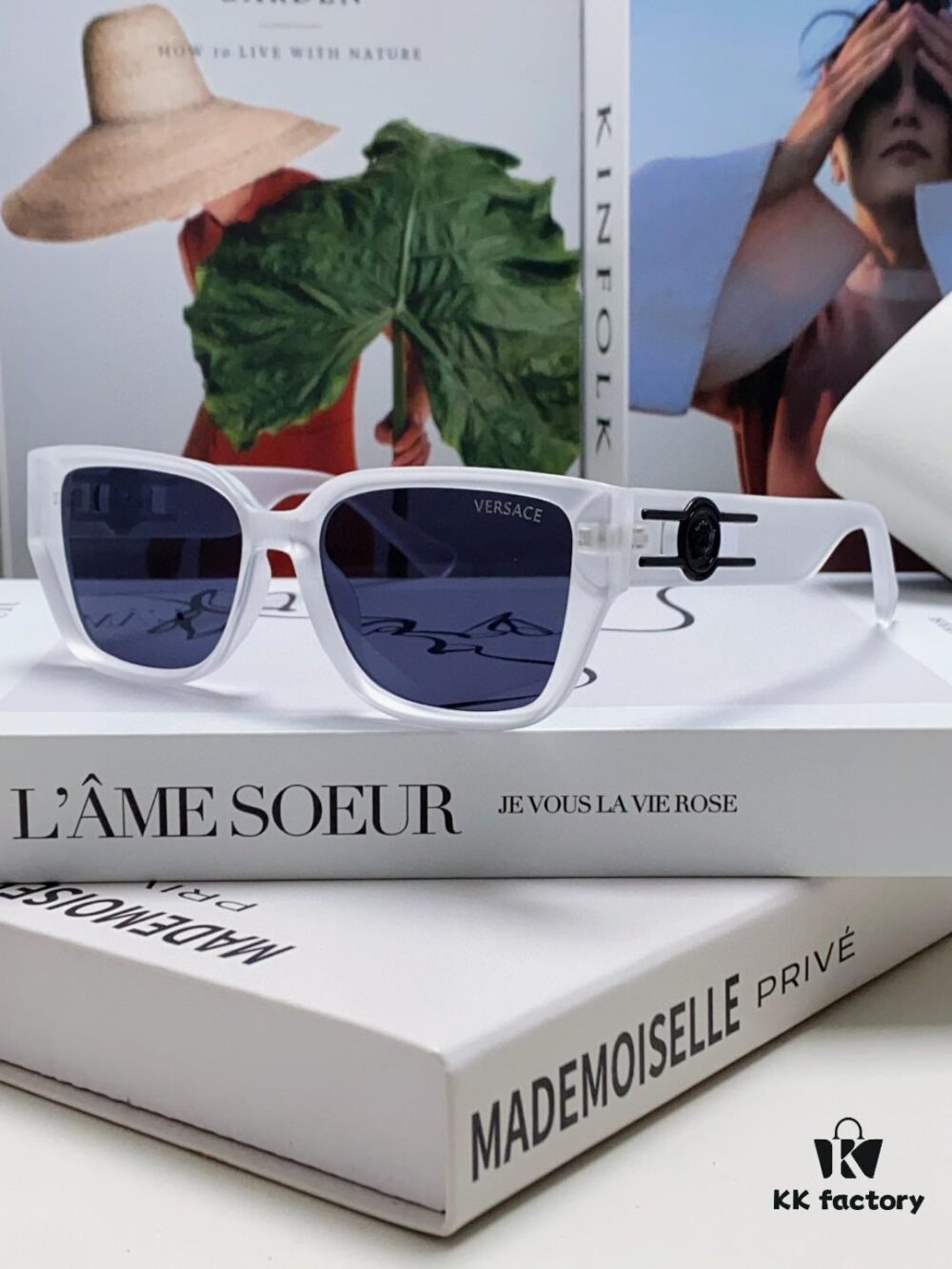 Versace Unisex Retro Stylish Narrow Frame Black Sunglasses with White Frame High-End Sun Glasses