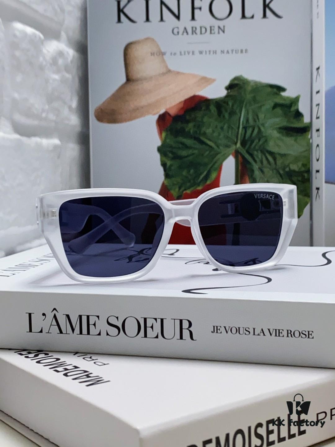 Versace Unisex Retro Stylish Narrow Frame Black Sunglasses with White Frame High-End Sun Glasses