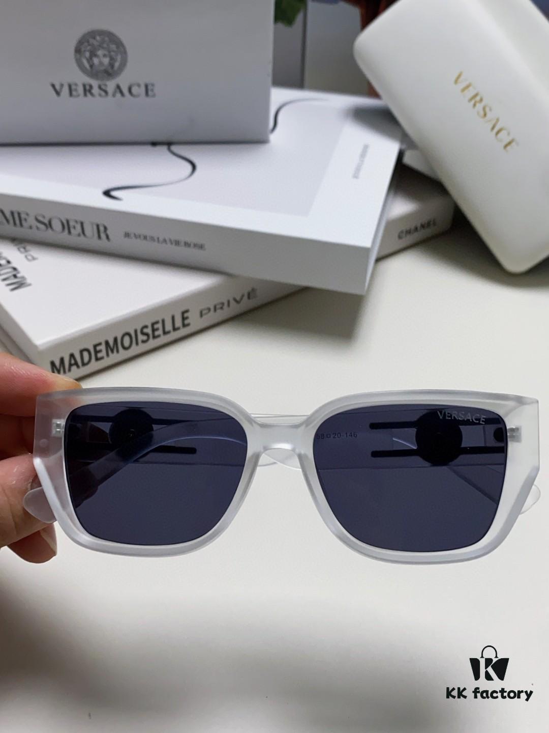 Versace Unisex Retro Stylish Narrow Frame Black Sunglasses with White Frame High-End Sun Glasses