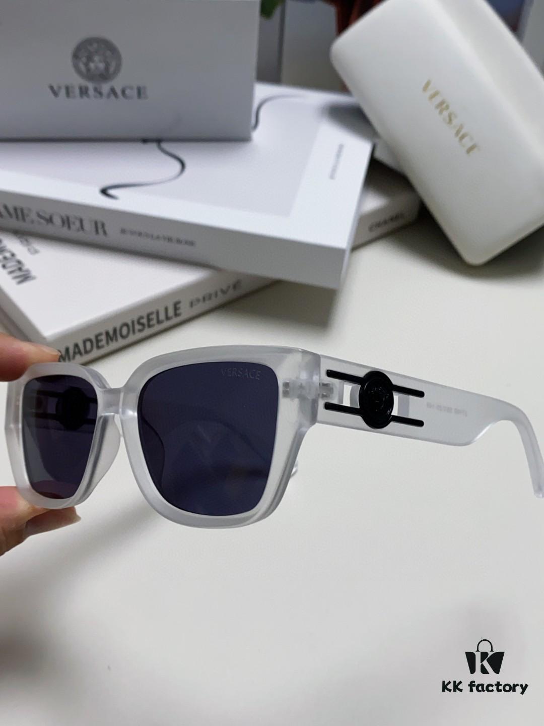 Versace Unisex Retro Stylish Narrow Frame Black Sunglasses with White Frame High-End Sun Glasses