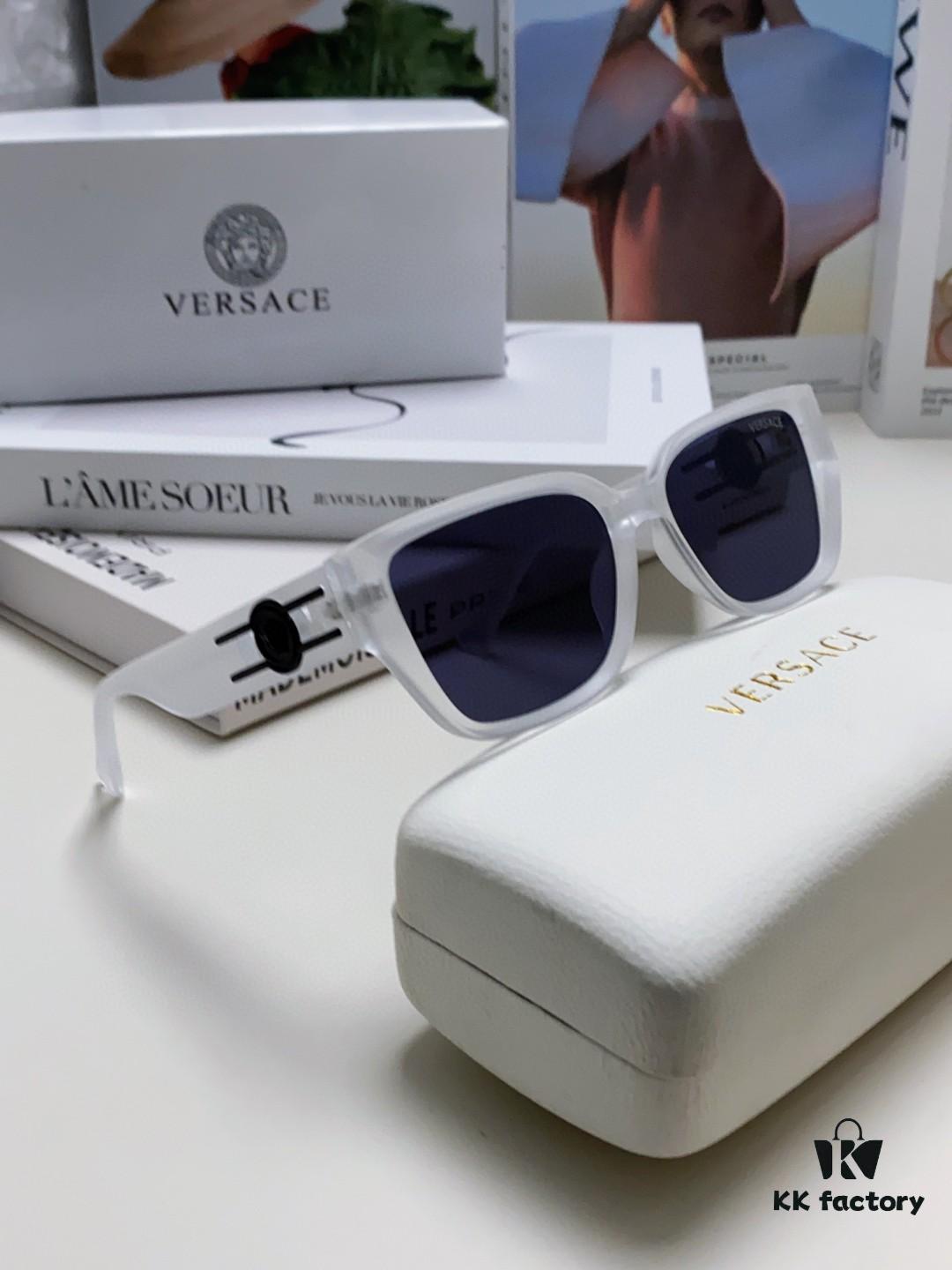 Versace Unisex Retro Stylish Narrow Frame Black Sunglasses with White Frame High-End Sun Glasses