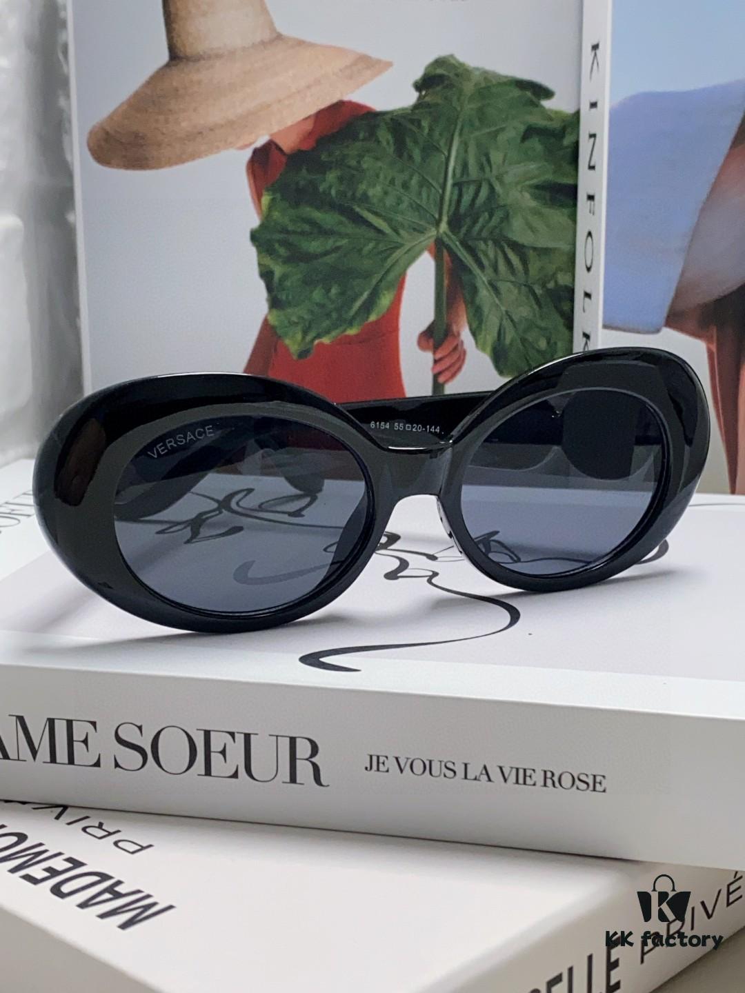 VERSACE Versace 2024 Latest Model C Unisex European and American Style High-End Round Frame Retro Casual Sunglasses, Celebrity-Inspired Carved Sun Protection Shades