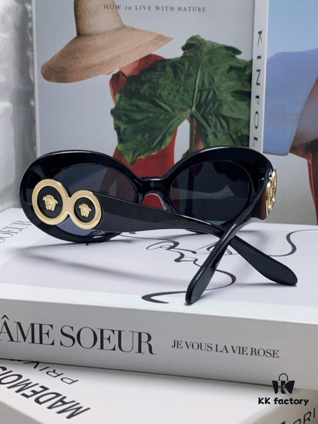 VERSACE Versace 2024 Latest Model C Unisex European and American Style High-End Round Frame Retro Casual Sunglasses, Celebrity-Inspired Carved Sun Protection Shades