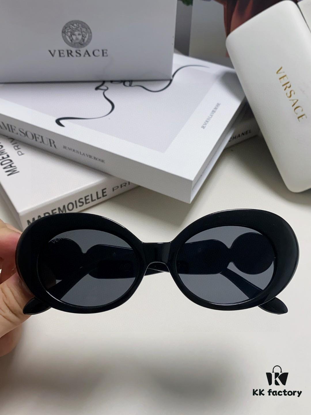VERSACE Versace 2024 Latest Model C Unisex European and American Style High-End Round Frame Retro Casual Sunglasses, Celebrity-Inspired Carved Sun Protection Shades