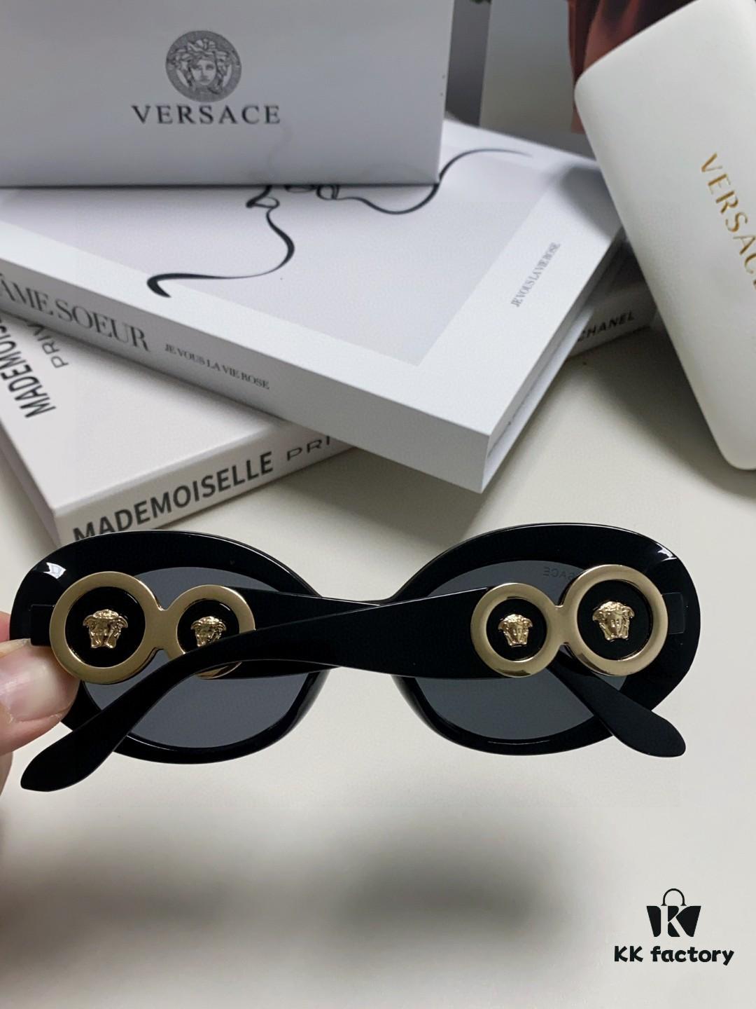 VERSACE Versace 2024 Latest Model C Unisex European and American Style High-End Round Frame Retro Casual Sunglasses, Celebrity-Inspired Carved Sun Protection Shades