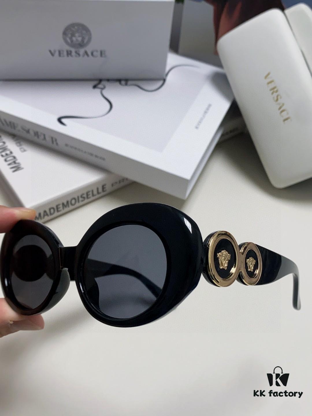 VERSACE Versace 2024 Latest Model C Unisex European and American Style High-End Round Frame Retro Casual Sunglasses, Celebrity-Inspired Carved Sun Protection Shades