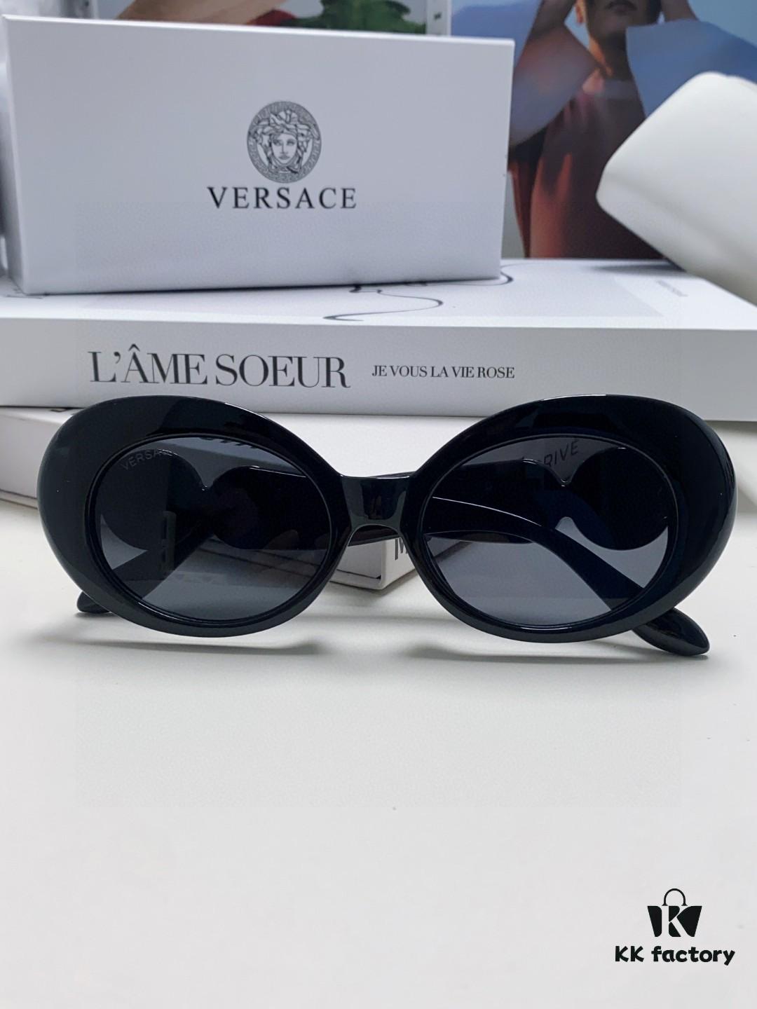 VERSACE Versace 2024 Latest Model C Unisex European and American Style High-End Round Frame Retro Casual Sunglasses, Celebrity-Inspired Carved Sun Protection Shades