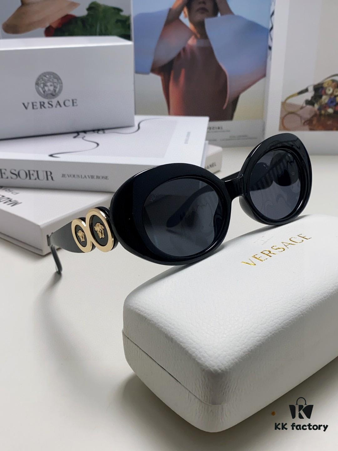 VERSACE Versace 2024 Latest Model C Unisex European and American Style High-End Round Frame Retro Casual Sunglasses, Celebrity-Inspired Carved Sun Protection Shades