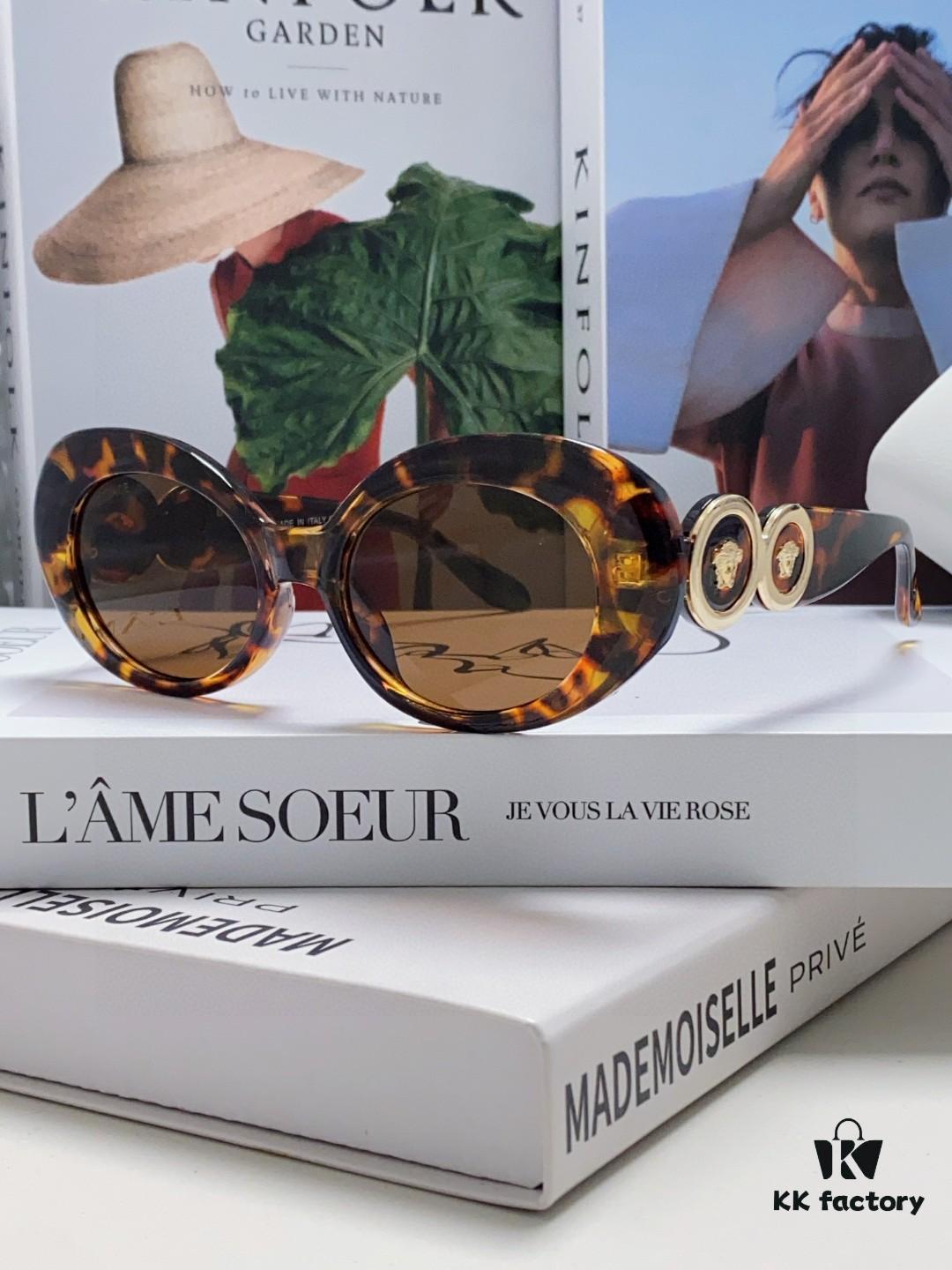 VERSACE Versace 2024 Latest Model C Style European and American High-End Unisex Round Frame Retro Casual Sunglasses, Celebrity-Inspired Carved Sun Protection Glasses