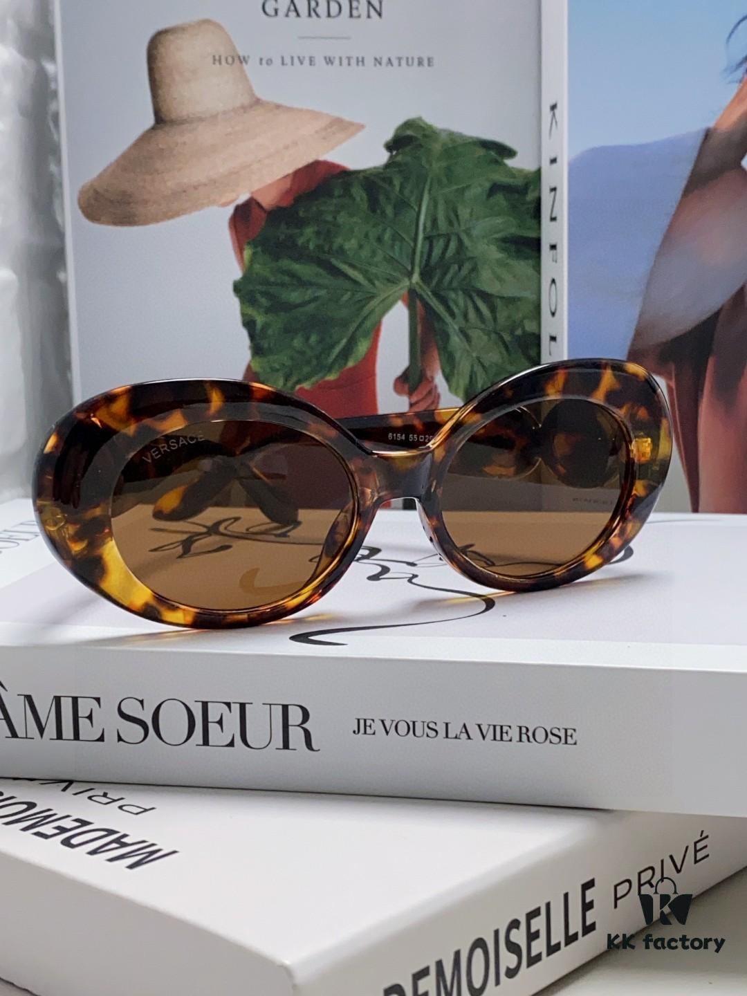 VERSACE Versace 2024 Latest Model C Style European and American High-End Unisex Round Frame Retro Casual Sunglasses, Celebrity-Inspired Carved Sun Protection Glasses