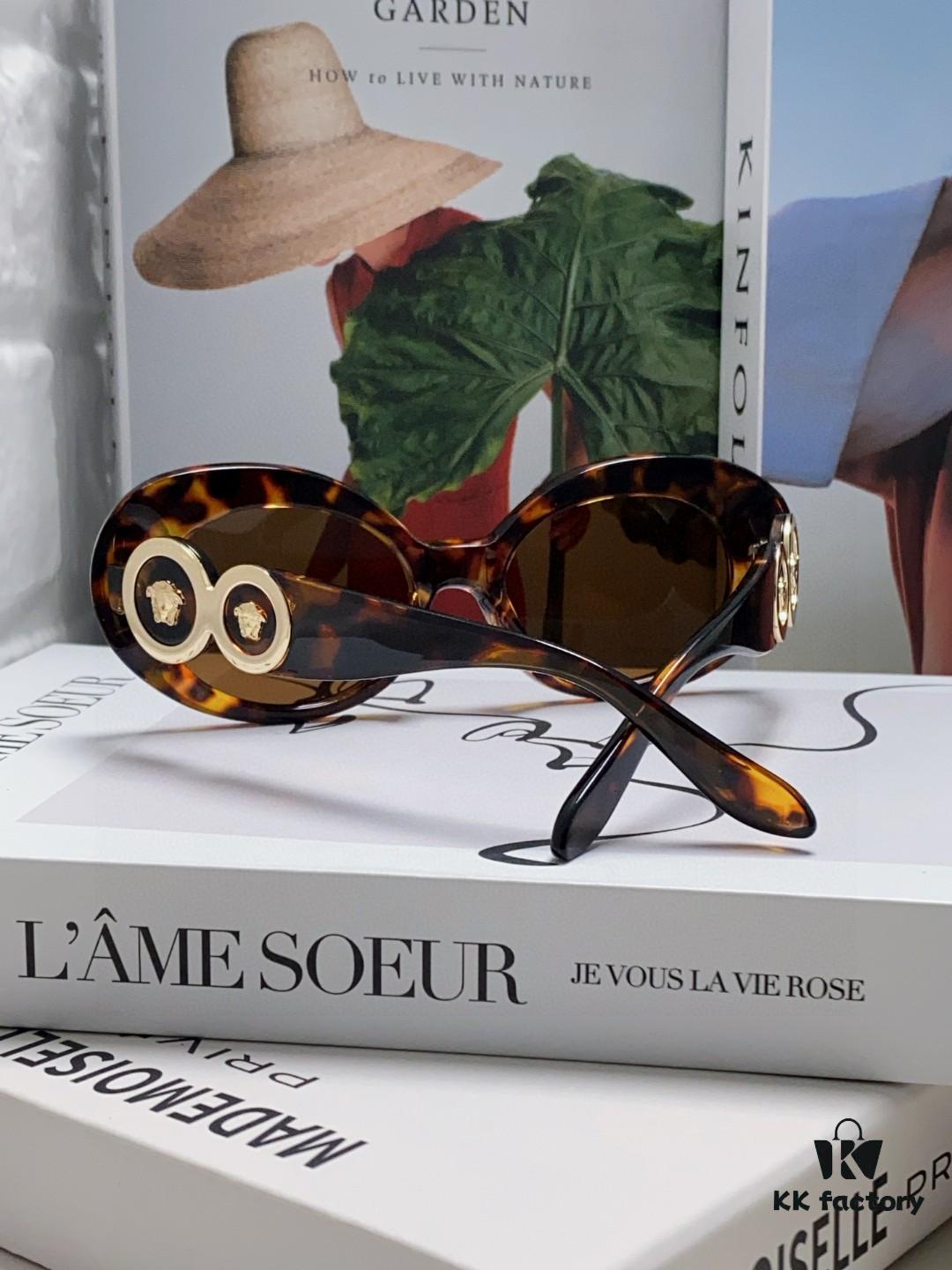 VERSACE Versace 2024 Latest Model C Style European and American High-End Unisex Round Frame Retro Casual Sunglasses, Celebrity-Inspired Carved Sun Protection Glasses