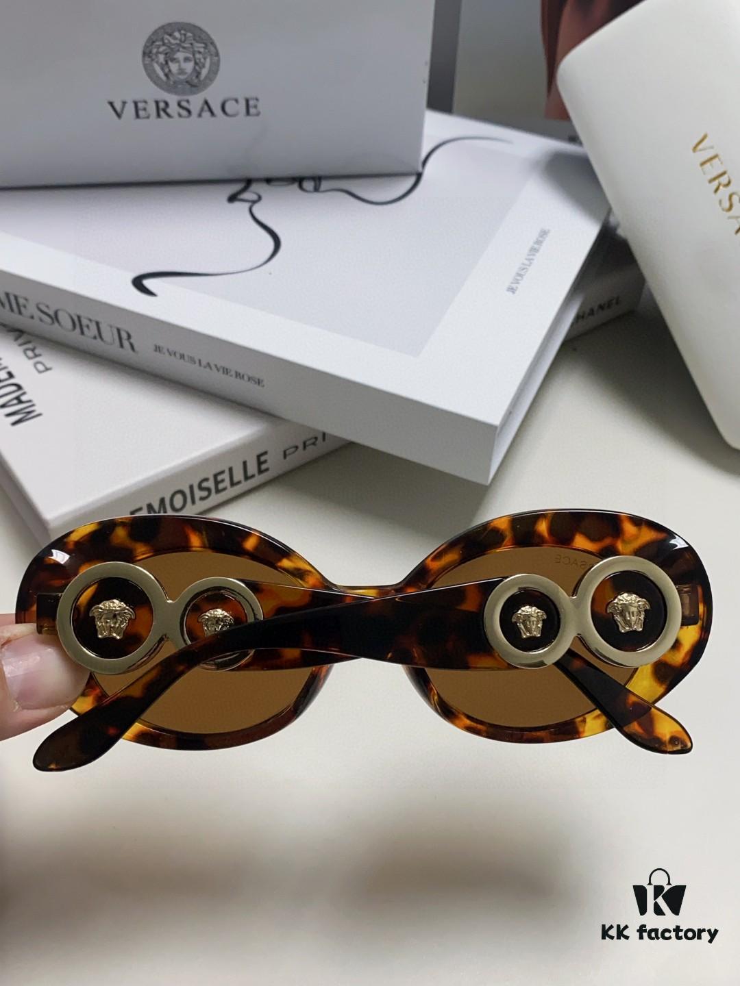 VERSACE Versace 2024 Latest Model C Style European and American High-End Unisex Round Frame Retro Casual Sunglasses, Celebrity-Inspired Carved Sun Protection Glasses